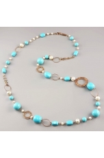Collana pasta turchese 4 fiori, perle di fiume