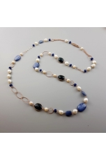 Collana perle di fiume, cianite e quarzi blue light