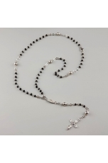 Collana unisex rosario spinello nero, croce filigrana