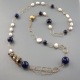 Collana, agata blu zaffiro, spirale filigrana