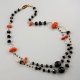 Collana, agata nera, corallo rosso
