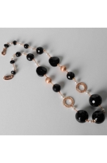 Collana, agata nera, perle di fiume, filigrana