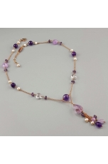 Collana, ametista taglio macchina, perle di fiume