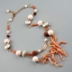 Collana, corallo rosa, perle di fiume, lava