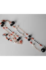 Collana, corallo rosso, agata nera