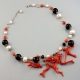 Collana, corallo rosso, agata nera, perle di fiume