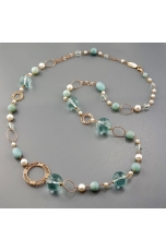 Collana, ossidiana, amazzonite, perle di fiume