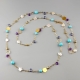 Collana, pasta turchese, perle di fiume, goccine iolite e amet. taglio macchina