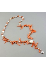 Collana, rosarietto perle di fiume,corallo rosa