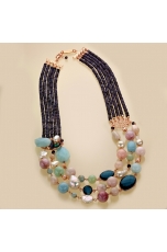 Collier agata blu zaffiro, acquamarina multicolor, perle di fiume