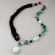 Collier agata nera, acquamarina, agata verde striata