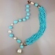 Collier pasta turchese 4 fiori,perle barocche