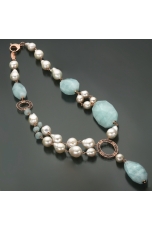 Collier perle barocche, acquamarina milk