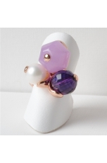 Anello giada viola, ametista idrotermale, perla di fiume