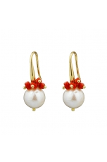 Orecchini perle barocche, corallo rosso sardo