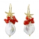 Orecchini, Perla di f., corallo rosso
