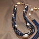Torchon Agata blu zaffiro, cianite, perle di fiume