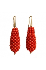 Orecchini goccia tessuta in corallo bamboo rosso