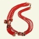 collana multifilo in corallo bamboo, corallo rosso, spinello nero, pz unico