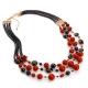 Collier a 3 fili, agata nera, corallo bamboo red