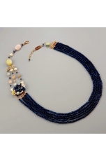 Collier agata blu zaffiro, acquamarina multicolor, perle coltivate