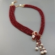 Collier agata ruby,perle coltivate, pz unico
