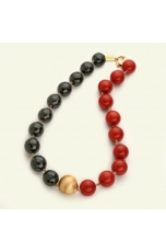 Collier bamboo red e agata nera 16 mm