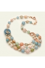 Collier multifilo acquamarina multicolor, perle coltivate