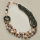 Collier multifilo agata nera, quarzo nuvola, quarzo cipria, perle di fiume