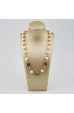 Collier perle di fiume, ametista idrotermale viola e verde