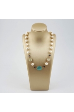 Collier perle di fiume,giada tiffany, quarzo bianco