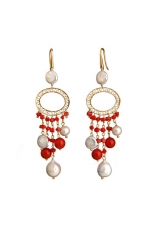 Orecchini corallo rosso, perle di fiume