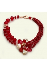 collier giada rosa perle coltivate, olivina