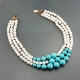 collier a tre fili agata bianca e pasta turchese 4 fiori