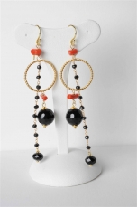 Orecchini corallo rosso sardo, spinello nero