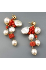 orecchini corallo rosso e perle coltivate