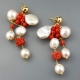 orecchini corallo rosso, bamboo, perle coltivate