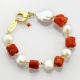 Bracciale corallo rosso, perle coltivate