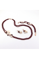Parure Granato, perle coltivate,  perle keshi, 58 cm