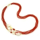 Collier a tre fili corallo bamboo red, perle coltivate 58 cm