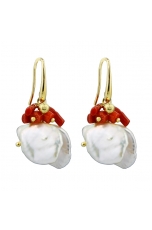 Orecchini perle coltivate, Corallo rosso sardo