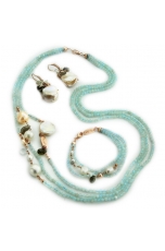 Parure Acquamarina taglio diamond, perle coltivate, labradorite 58cm