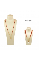 Collier regolabile 45-90cm corallo bamboo rosso, Perla coltivata