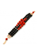 bracciale a tre fili agata nera corallo bamboo rosso