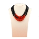 Collier a tre fili agata nera, corallo bamboo rosso