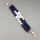 Bracciale a tre fili agata blu zaffiro, agata bianca