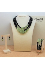 parure agata nera, quarzo rutilato verde