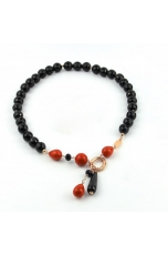 Collier agata nera 12 mm e corallo bamboo rosso