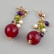 Orecchini, giada rosa-peridot-perle