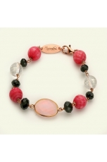 Bracciale rodonite, quarzo rosa, agata nera